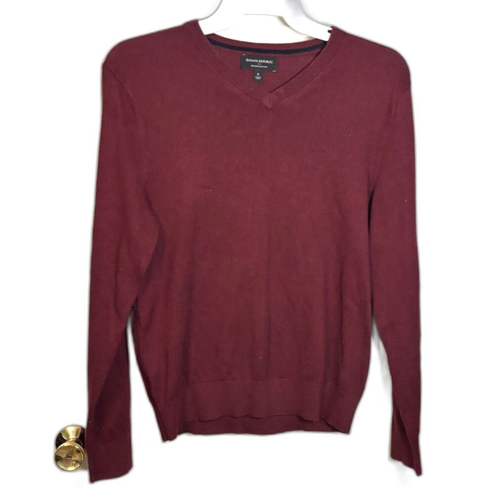 Banana Republic Premium Luxe Yarn V Neck Sweater Men’s S Burgundy Silk Cashmere